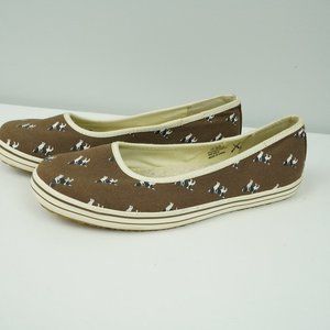 LL Bean Canvas Dog Print Sherpa‎ Lined Slip On Sneaker Shoes Size 7.5